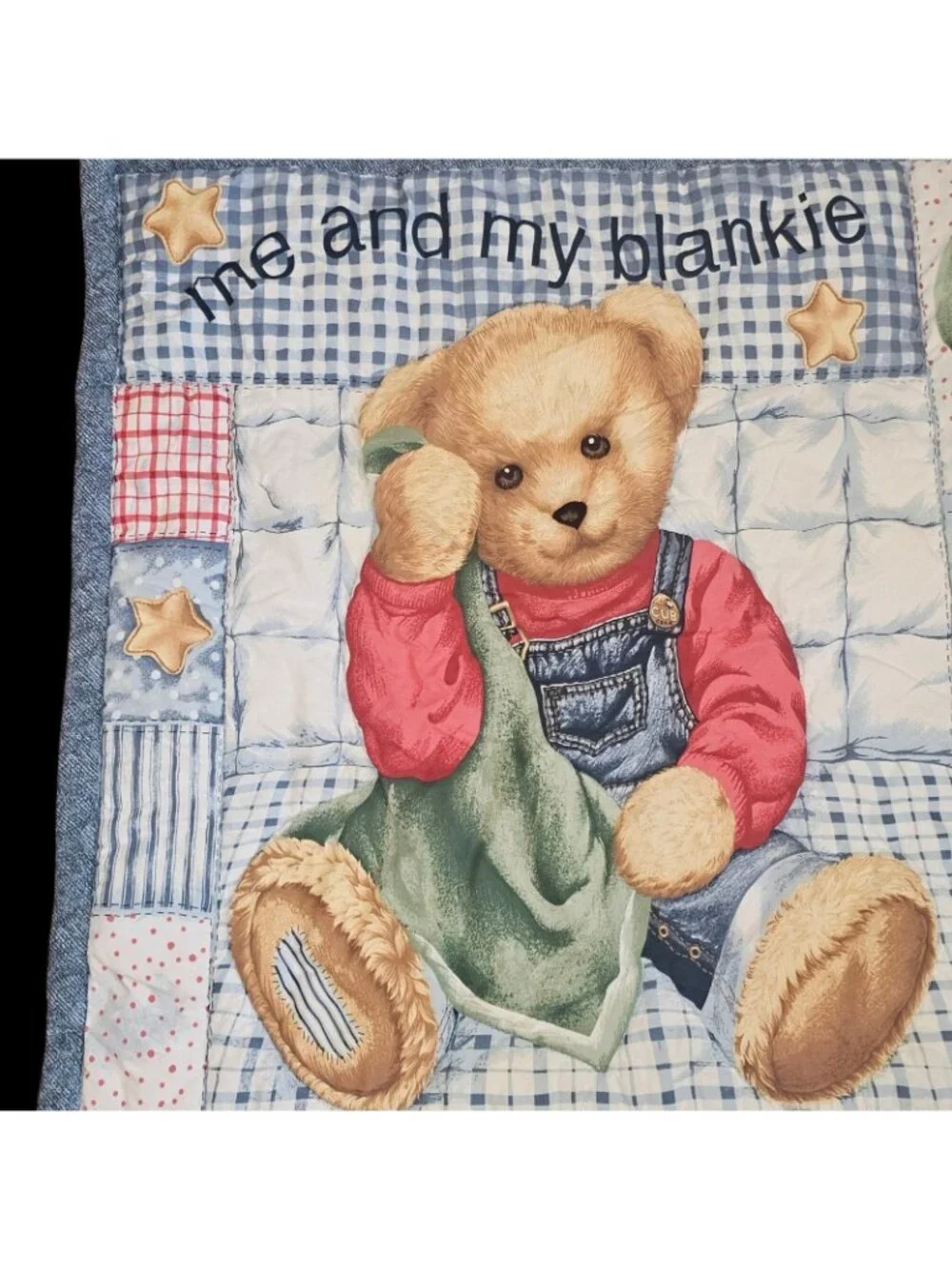 VTG Blue Jean Teddy Bear Blanket Quilt Springs Industries